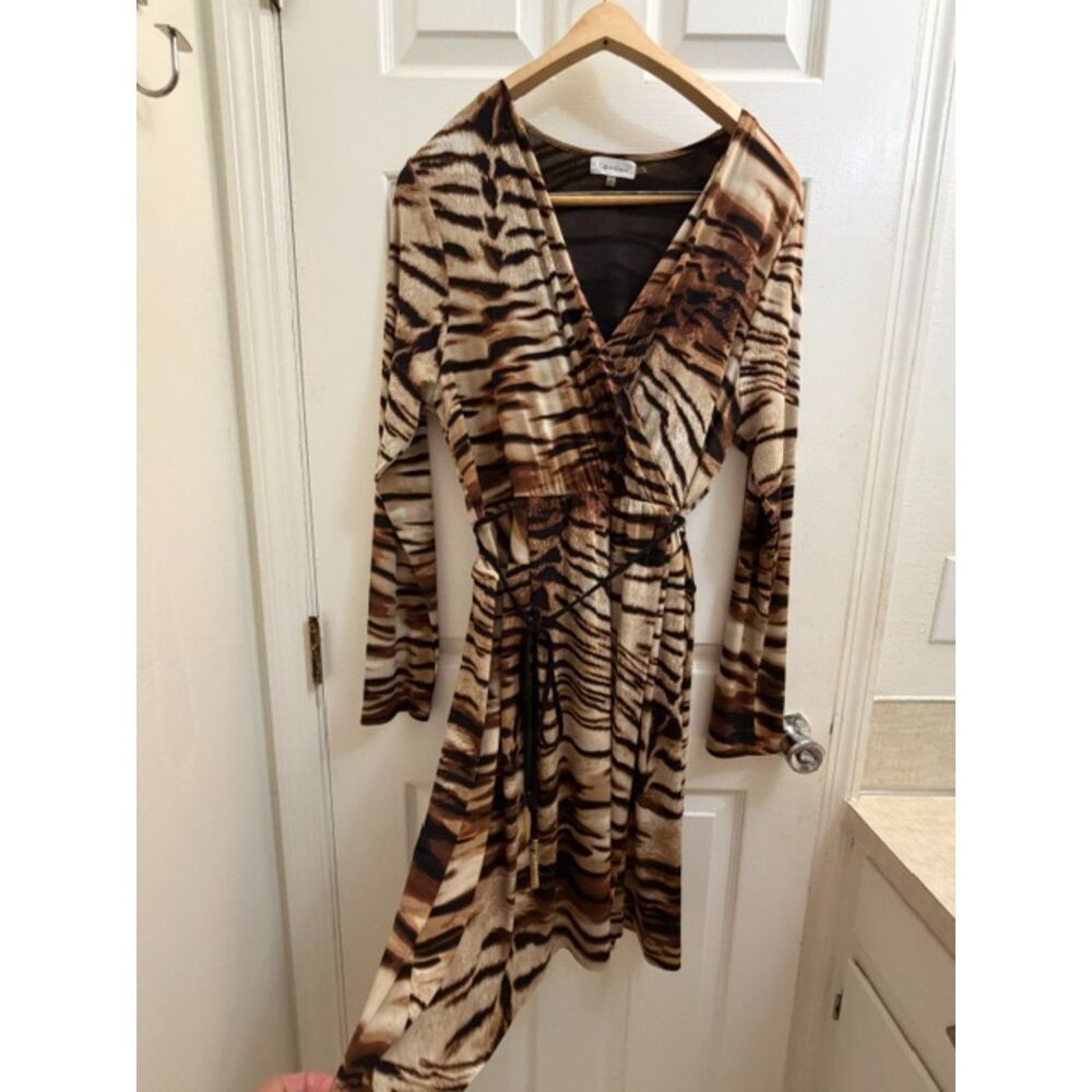Calvin Klein Tiger Print Faux Wrap Dress Size XL